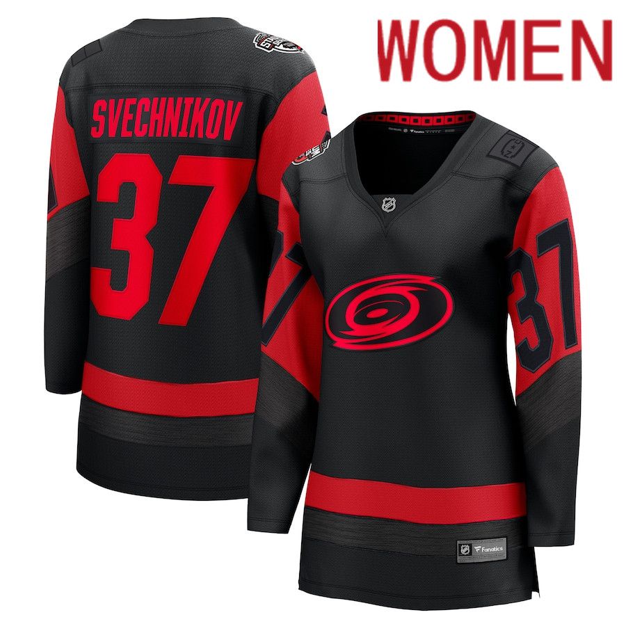 Women Carolina Hurricanes #37 Andrei Svechnikov Fanatics Branded Black 2023 NHL Stadium Series Breakaway Player Jersey->carolina hurricanes->NHL Jersey
